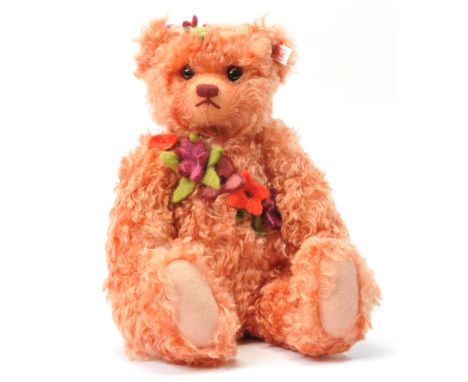 Steiff Marianne Meisel Teddy Bear, 2007 Steiff Club Exclusive, white tag 420771, rose coloured mohair, felt flowers to chest 