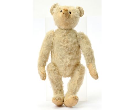 Steiff "Miss Whitey" antique white mohair teddy bear, German, Art No 5317 (1906-1926), MISSING button, black boot button eyes