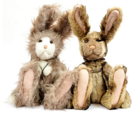 Charlie Bears pair of rabbits, includes: (1) Tangle, CB141244, designed by Heather Lyell, shades of grey and white plush, wit