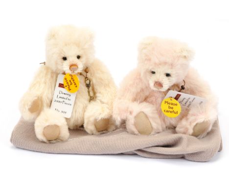Charlie Bears Minimo Collection teddy bear pair: (1) Flossy, Isabelle, designed by Isabelle Lee, LE 2000, pink and cream alpa