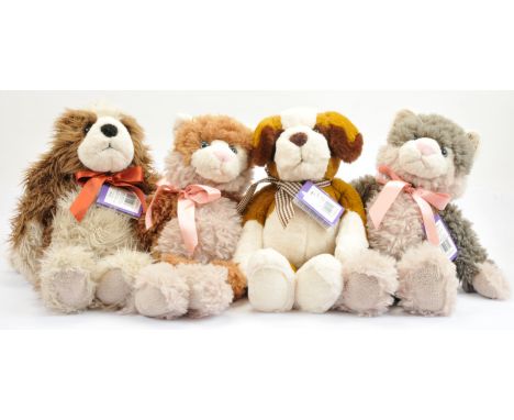 Charlie Bears Bearhouse Bears dogs and cats x four includes: (1) Drogo dog, BB143018, brown and beige plush, with swing label