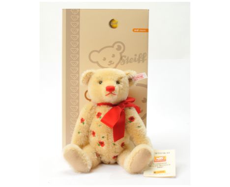 Steiff Sommer 2007 teddy bear, white tag 656507, blonde mohair, fully jointed, embroidered rose details, swing label Excellen