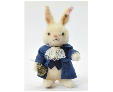 Steiff Vincent Rabbit (from Alice of Wonderland), white tag 034534, LE 1500, white mohair, felt morning coat with embroidered