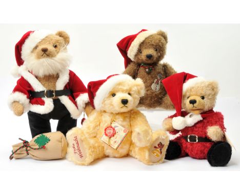 Teddy-Hermann Christmas teddy bears x four including: (1) Christmas Bear 2013, LE 300, beige and white mohair, black felt pan