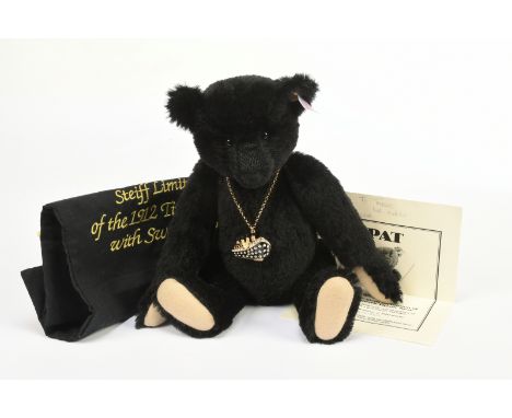 Steiff Titanic Pat teddy bear with Swarovski crystal pendent, white tag 660771, LE 1000, black mohair, gold plated Swarovski 