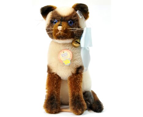 Steiff Saimy Saimese cat replica 1930, white tag 401466, LE 2000, 2006, cream and brown mohair, with chest tag, certificate, 