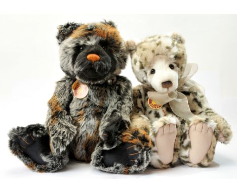 Charlie Bears pair including: (1) Geoffrey teddy bear, CB131384, designed by Isabelle Lee and Charlie, snow leopard print plu