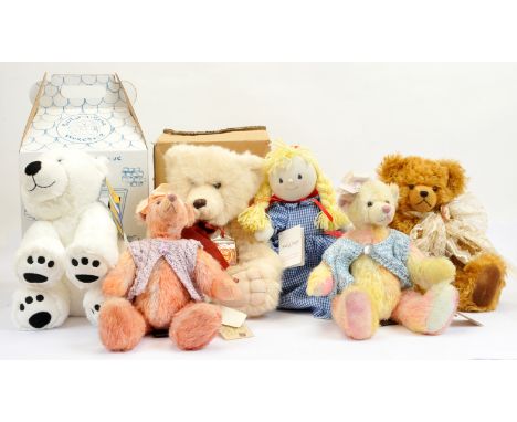 Collection of mohair teddy bears, plus others including: (1) Hermann Tea Time Bear, LE 202/500, blonde mohair, swing label, 1