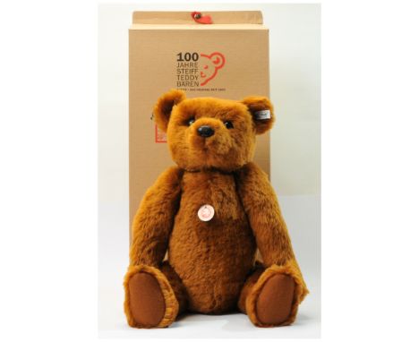 Steiff 55PB 1902 replica teddy bear, white tag 404009, LE 7000, rust mohair, with moulded sealing wax nose, chest tag, certif