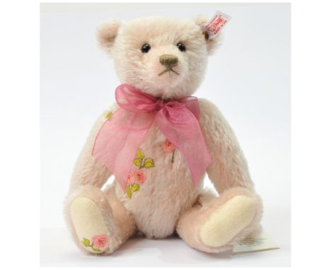 Steiff Sommer 2011 teddy bear, white tag 673290, pale pink mohair, fully jointed, embroidered rose details, swing label, Exce