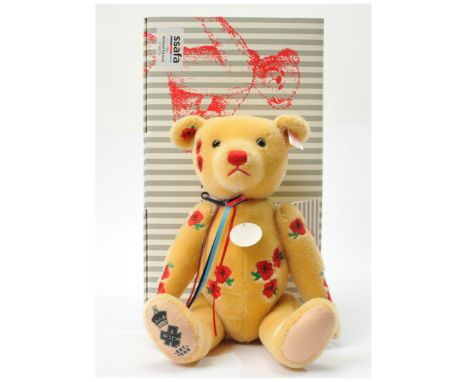 Steiff The Armistice SSAFA teddy bear, white tag 690549, LE 1918, 2018, blonde mohair embroidered with poppies, with chest ta