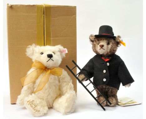 Steiff pair of teddy bears: (1) Steiff Hamleys Memories Bear, white mohair, white tag 661730, LE 1500, 2004, certificate, MIS