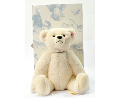 Steiff Margarete Scrap Book teddy bear, white tag 420009, LE 3000, white alpaca, with pendant featuring image of Margarete St