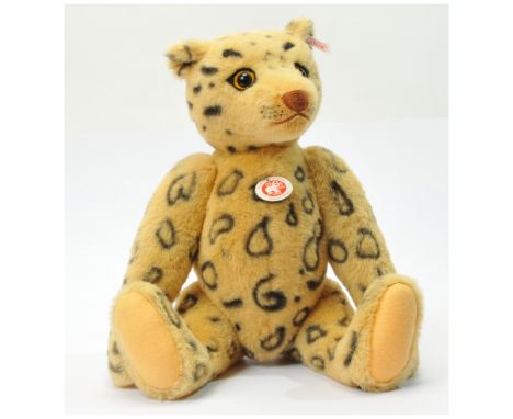 Steiff Teddy Bear Leopard, white tag 420696, LE 2008, blonde alpaca with leopard markings, tilt growler, chest tag, certifica