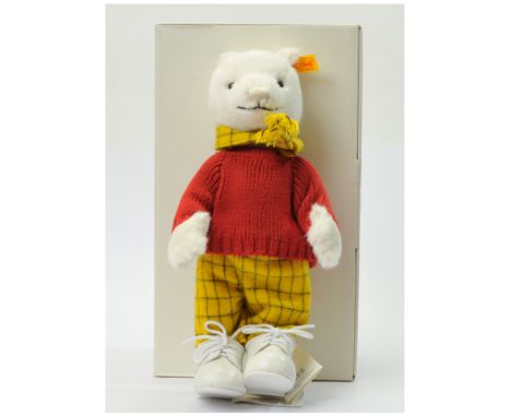 Steiff Danbury Mint Rupert the Bear, yellow tag 662782, white plush bear, swing label, with certificate, Excellent to Excelle