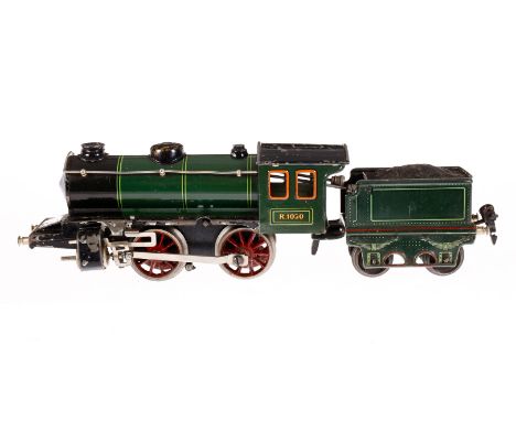Märklin B-Dampflok R 1050, Spur 0, Uhrwerk intakt, grün/schwarz, mit Tender, LS und gealterter Lack, Z 3