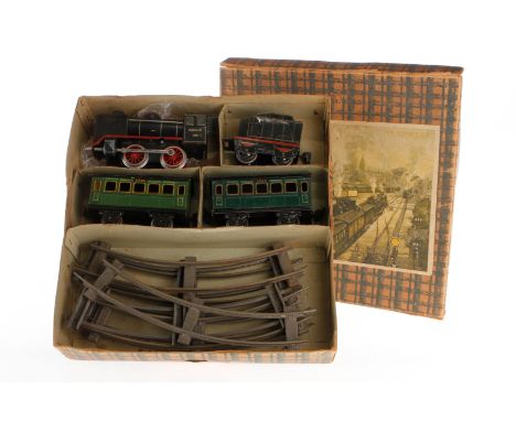 Märklin Zugpackung R 880/19/2, Spur 0, Uhrwerk intakt, mit B-Dampflok, Tender, 2 Personenwagen und Schienenmaterial, Z 4