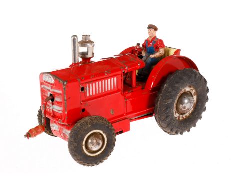 Gama Traktor, rot, Uhrwerk intakt, mit Fahrerfigur, LS, NV, L 16, als Ersatzteil