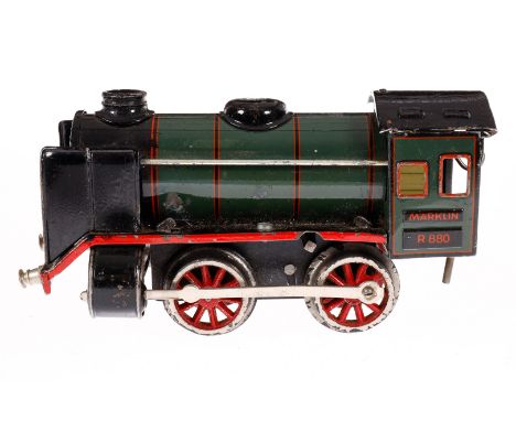 Märklin B-Dampflok R 880, Spur 0, Uhrwerk intakt, olivblau/schwarz, ohne Tender, tw nachlackiert, als Ersatzteil