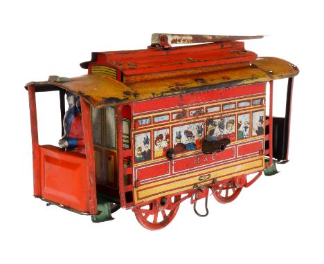 R &amp; C Straßenbahn-Motorwagen 121, uralt, CL, Uhrwerk intakt, Alterungsspuren, kleine RS, L 17, Z 2-3