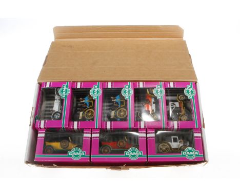 8 Gama Oldtimer, Alterungsspuren, je in OVP, Z 2-3