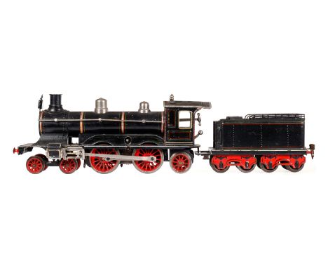 Märklin 2-B-1 Dampflok CE 1021, Spur 1, uralt, Uhrwerk def., schwarz, mit Tender, 1 imit. Stirnlampe, v+r, Bremse, langsam un