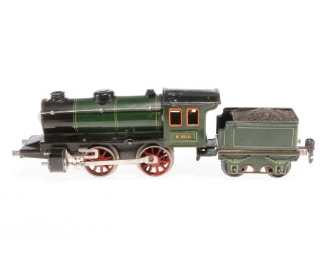 Märklin B-Dampflok R 1050, Spur 0, grün/schwarz, mit Tender, Uhrwerk def., Führerhausdach ÜL, LS tw ausgeb., gealterter Lack,