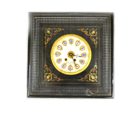 French Second Empire alabaster-faced wall clock, signed Raingo Freres a Paris, enamel numerals, ebonised surround, within inl