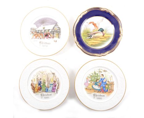 Six Spode bone china hunting scenes plates, diameter 28cm; ten Spode gamebirds plates; and eight Royal Worcester Christmas pl