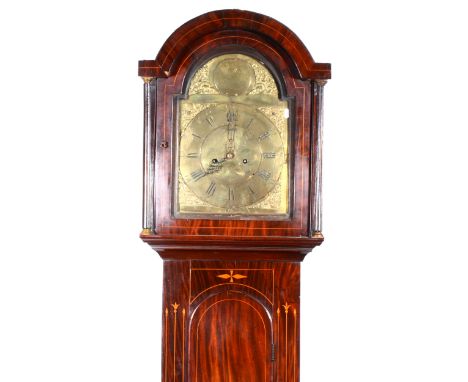 Thomas Willis, Felton, No.17, and inlaid mahogany longcase clock, arched brass dial, with second dial and date aperture, case