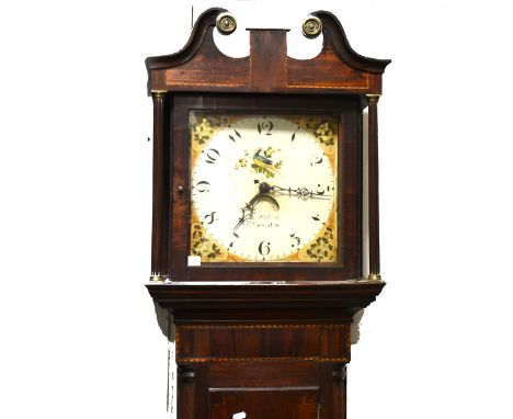 An oak and mahogany longcase clock, square painted dial, signed Jn. Wilson, Nuneaton, with date aperture, thirty-hour movemen