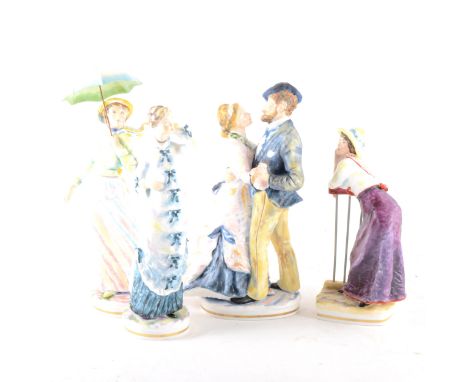 A Royal Worcester group, Marguerite and Don Pedro, from the Impressionist series; four other figures inspired by Renoir, and 