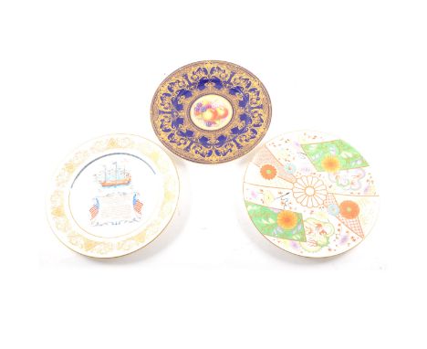 A Royal Worcester cabinet plate, painted with fruit, signed S. Weston, diameter 27cm; and two other Royal Worcester plates. (