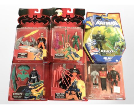 Six Mattel and Kenner Batman action figures, boxed.