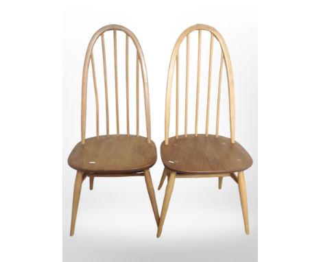 A set of six Ercol beech spindle backed dining chairs (Af)