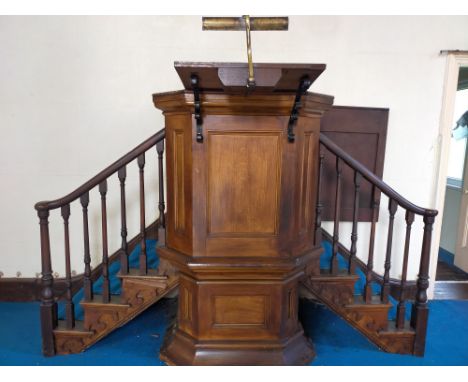 A 19th century Victorian church chapel ecclesiastic pulpit. The pulpit having fielded panel to lectern, flanked by turned bal
