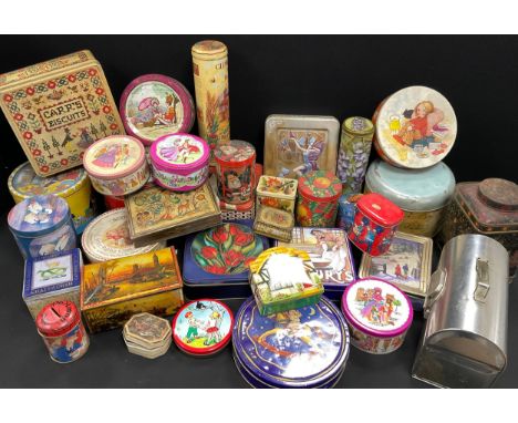 Vintage tins including Quality streets, Ringtons Tea, Paddington Bear, 1950’s cake tin; qty (approx.30).