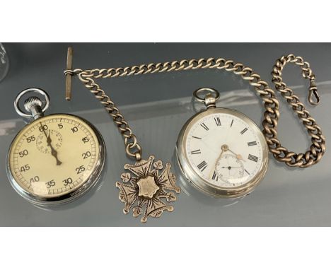 A Victorian silver pocket watch, white dial, bold Roman numerals, key wind movement, 50mm diameter, Birmingham 1886,  with he