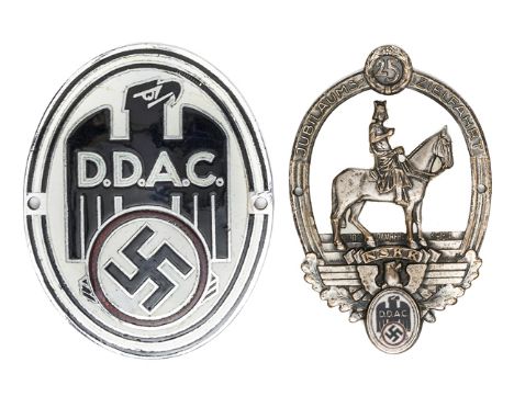 A scarce Third Reich DDAC and NSKK 25 year jubilee car badge, 1910-1934, plated metal and enamel; also a DDAC plated and enam