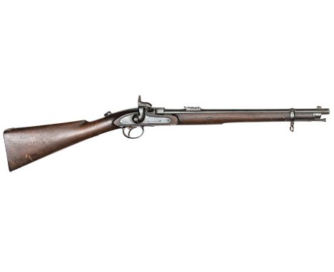 A .450” Westley Richards “monkey tail” breech loading percussion carbine, 36” overall, barrel 20” with ladder rearsight, the 