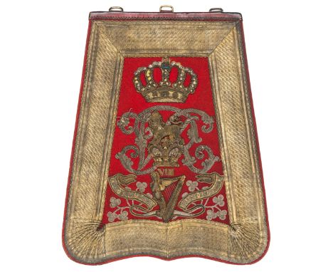 An interesting pre Crimea War officer’s full dress embroidered sabretache of the 8th The King’s Royal Irish Hussars,  scarlet