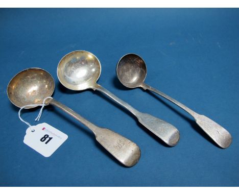 A Hallmarked Silver Sauce Ladle, WC, London 1825, initialled; Together with Another Example; and a hallmarked silver cream la
