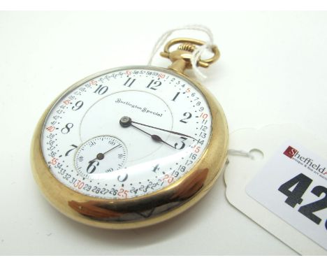 Burlington Special; A Gold Plated Cased Openface Pocketwatch, the signed dial with black and red Arabic numerals and seconds 