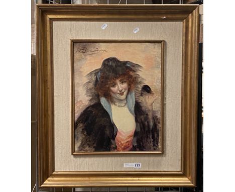 FRENCH SCHOOL PORTRAIT OF SIDONIE GRABRIELLE COLLETTE OIL ON BOARD 18'' X 14'' FRAMED &amp; SIGNED