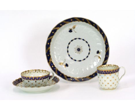 38 pieces of late 18th Century Worcester porcelain, predominately "Polka dot" pattern, under-glazed blue crescent marks, comp