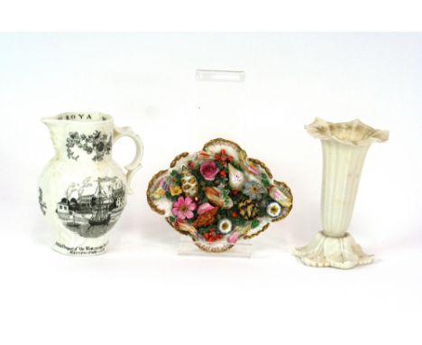 An early 19th Century Chamberlains Worcester ornament, comprising of shaped dish filled with various shells and flowers, heig