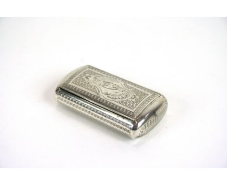 A 19th Century French silver snuff box, of cushioned rectangular form, engine turned and engraved decoration, 5cm