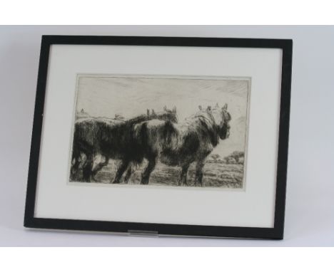 Harry Becker, (1865-1928), etching depicting plough horses, 25.5cm x 40cm. Provenance: from the Artists Studio, (Loftus famil