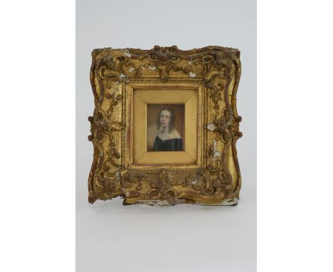 Early 19th Century English school portrait study on ivory, of Miss Mary Webster in black dress, 7.5cm x 6cm contained in a de