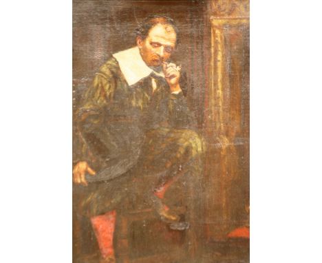 After Messonier, portrait study of a seated figure smoking a pipe, unsigned oil on canvas, 53cm x 43cm